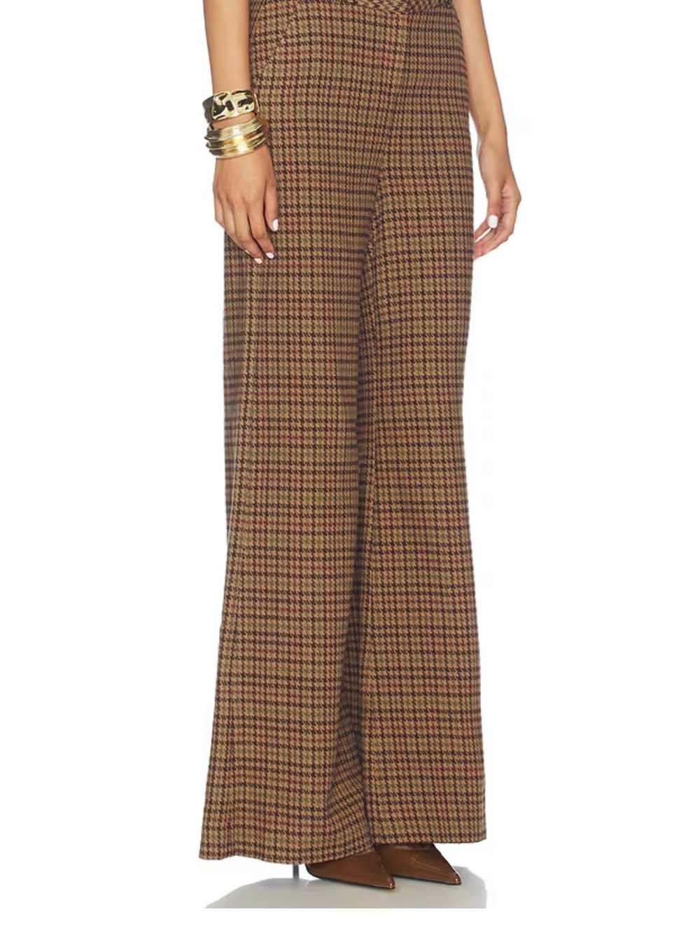 L'AGENCE NWT $475 Pilar Multi Brown Plaid Houndstooth Wide-Leg High-Rise Pant 8 - Picture 9 of 16